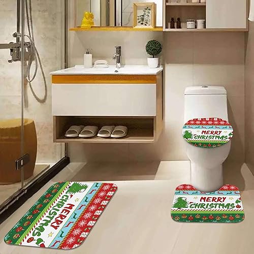 Miniatura 8 de ArtSocket Juego de baño de Feliz Navidad con cortina de ducha y alfombras y accesorios, juego de cortinas de ducha de bola de árbol de Navidad,