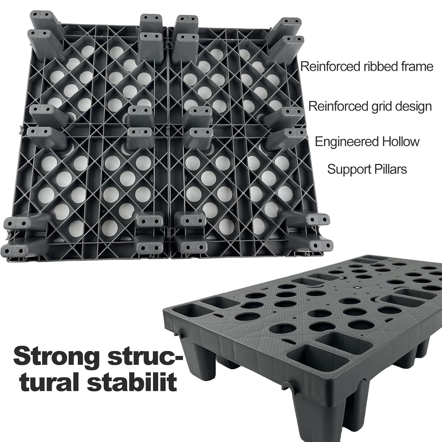 6pcs Pallet in Plastica, Bancali Incastro, Bancale Pallet Impilabile Resistente all'umidità con Griglie Traspiranti, Bancale Griglia per Supermercati, Garage e Magazzini, 50x30x10 cm Neri