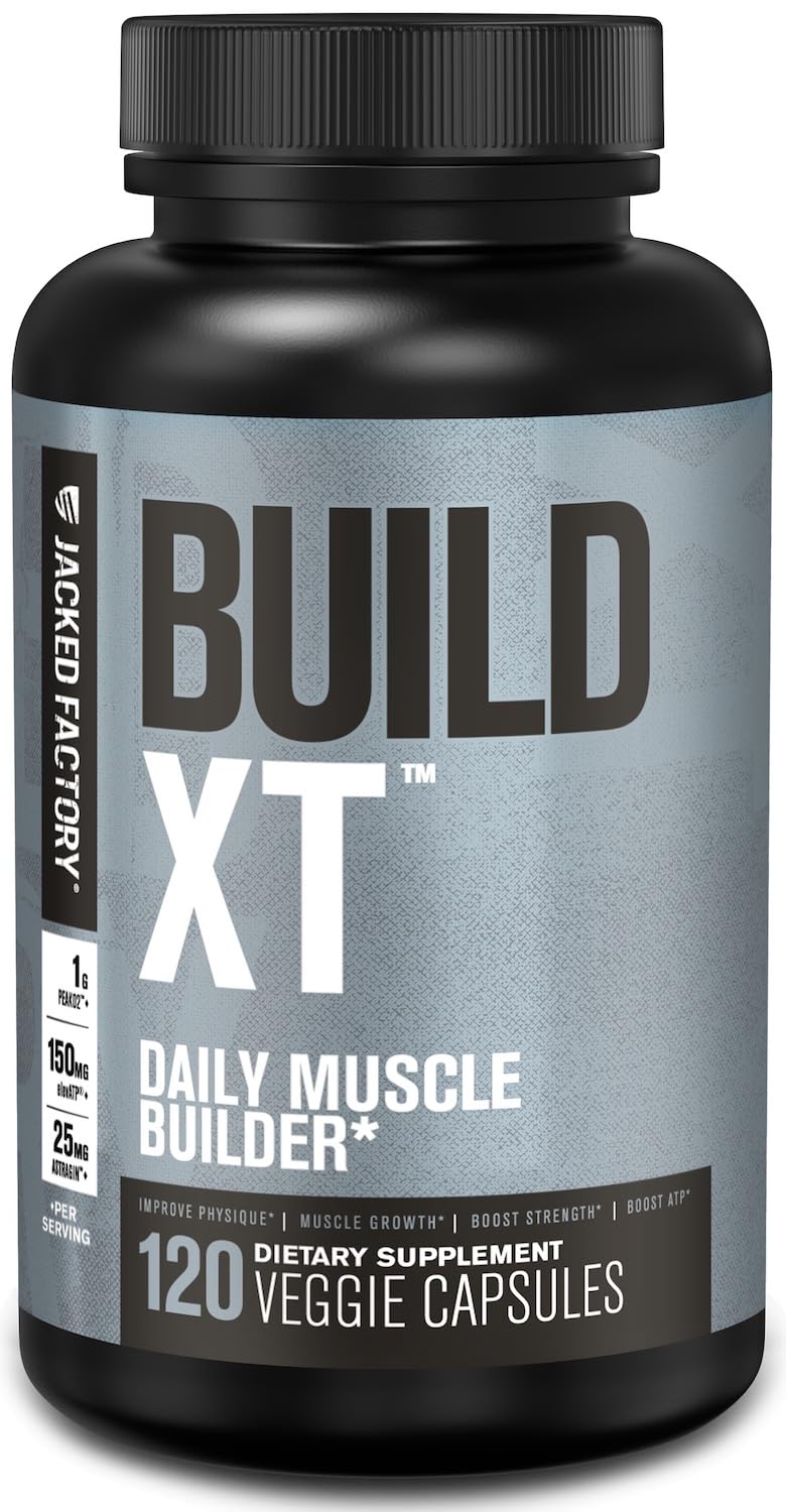 Jacked Factory Build-XT Daily Muscle Builder & Performance Enhancer - Muscle Building Supplement for Muscular Strength & Growth | Trademarked Ingredients Peak02, ElevATP, & Astragin - 120 Veggie Pills