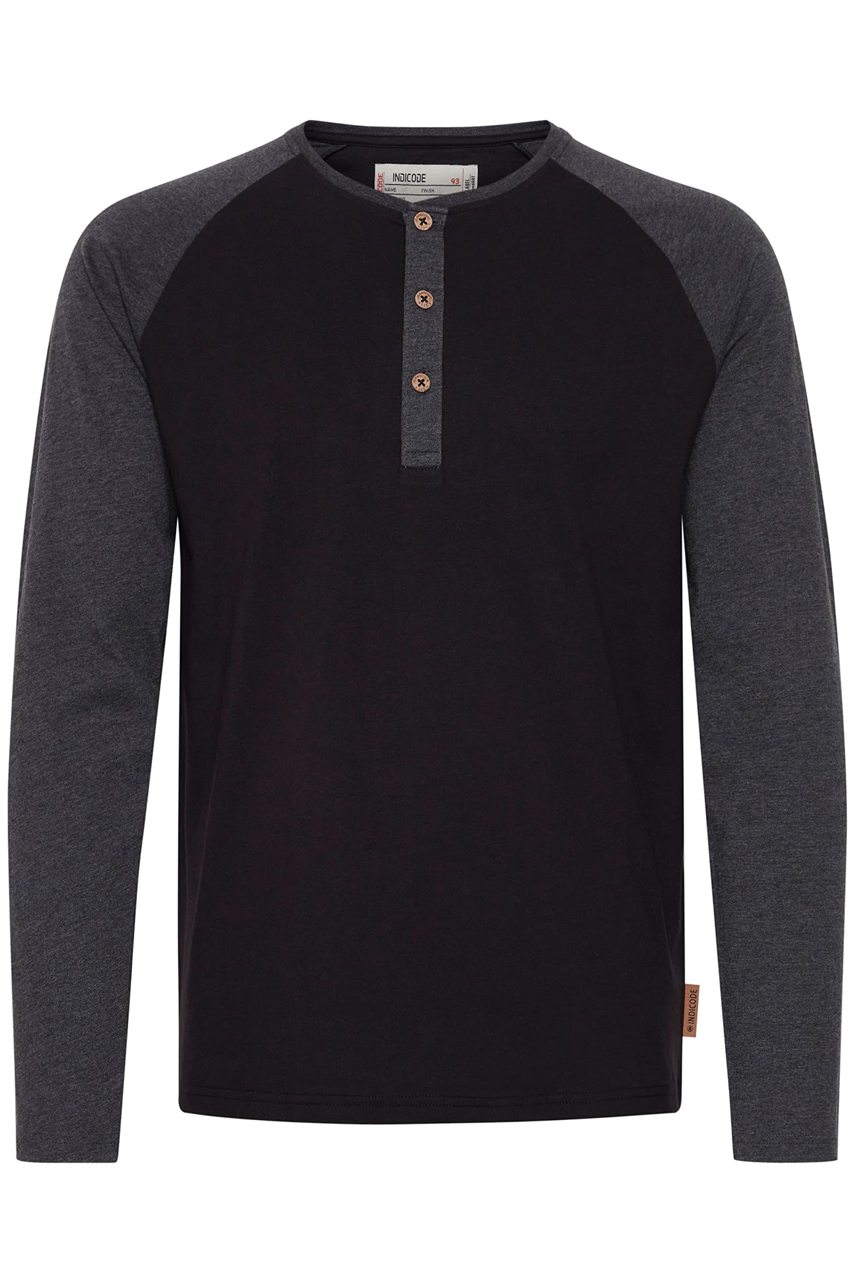Indicode IDWinston Herren Longsleeve Langarmshirt Shirt mit Grandad-Ausschnitt Baseball-Look
