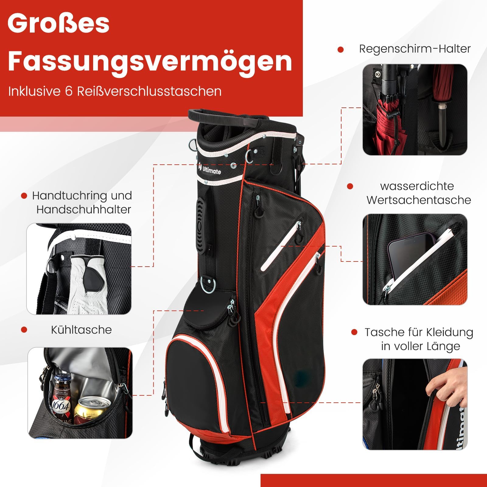 FANTASK Sac de Golf pour 6/8/14 Compartiments, léger, Portable, Sac à roulettes de Golf, pour Homme et Femme