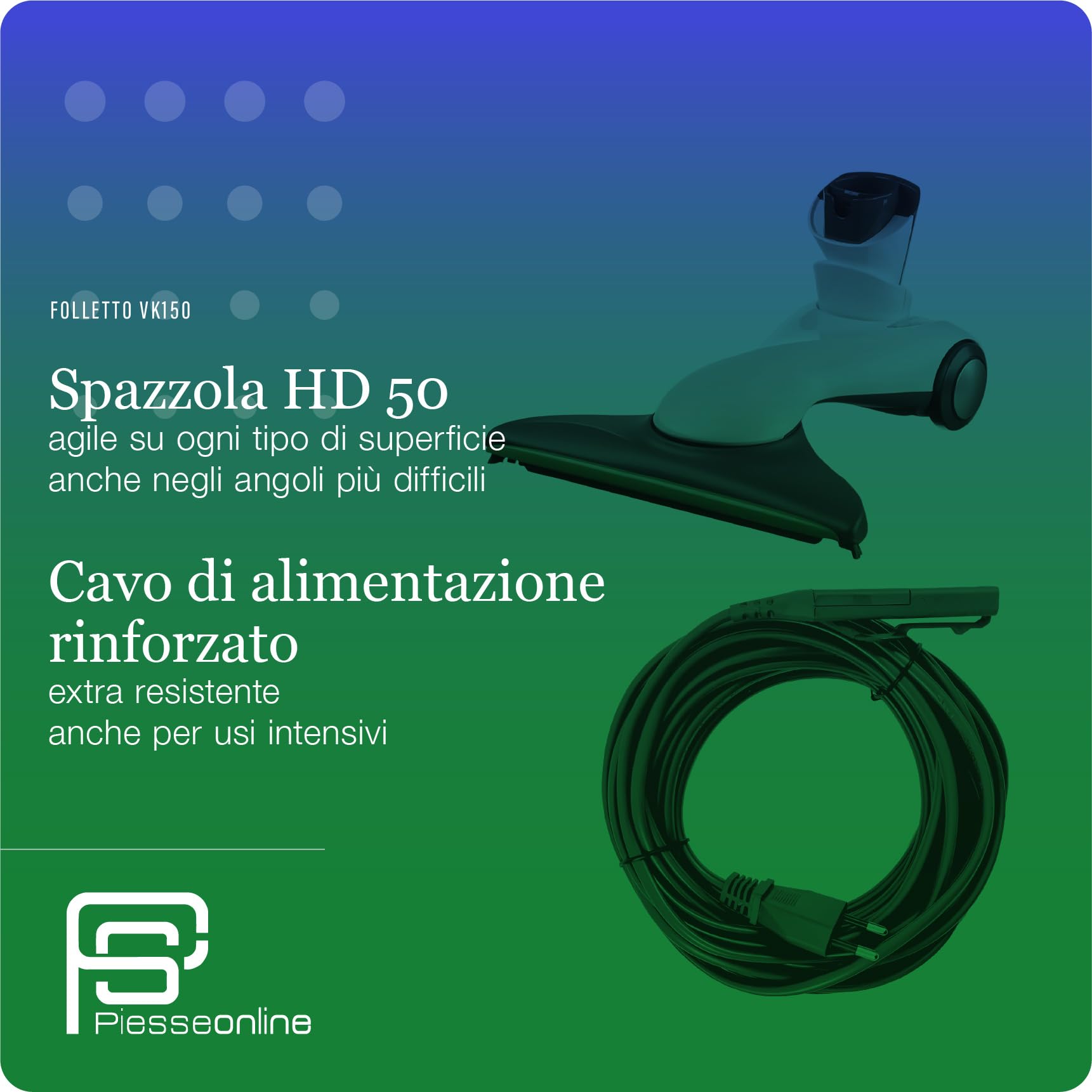 Aspirapolvere VK150 Folletto - 900W di Potenza con Spazzola HD50 Integrata - Filtri HEPA - Cavo Rinforzato di 7m - Pulizia Efficace su Ogni Superficie (Solo scopa elettrica)