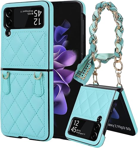 Asuwish Funda de teléfono para Samsung Galaxy Z Flip 4 5G 2022 con correa para la muñeca con cordón, delgada, de piel sintética, a prueba de golpes, disponible en Yaxa Mexico