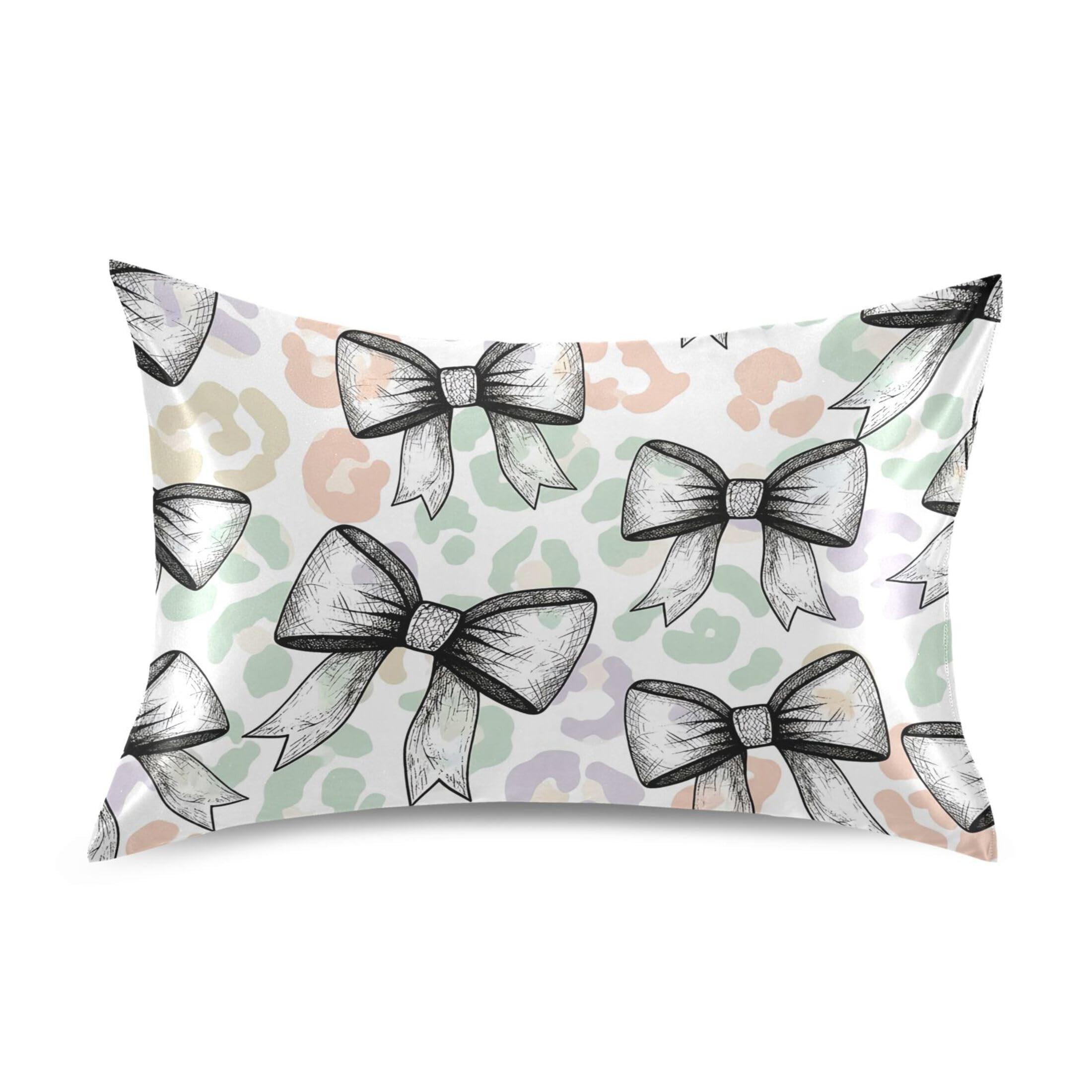 Fuauuyl Pillowcase Standard Size 20x26 in, Bows Leopard Soft Breathable Satin Pillow Case for Hair and Skin with Envelope Closure Wrinkle-Free