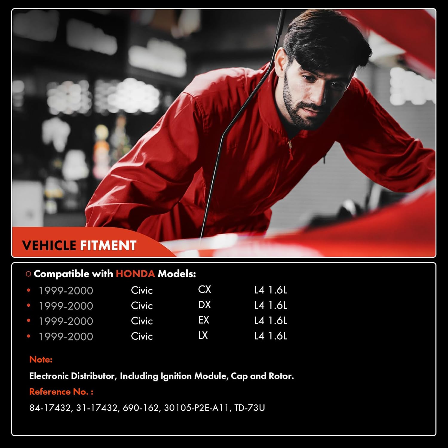 A-Premium Ignition Distributor with Cap and Rotor Compatible with Honda Civic 1999-2000 1.6L