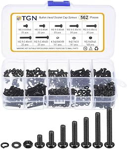 DTGN 562Pcs M2.5-0.45x4/6/8/10/12/16/20mm Button Head Socket Cap Screws - Carbon Steel Bolt Nut Set Washer Assortment Kit - Good for Road Bicycle, Mountain Bike, Auto