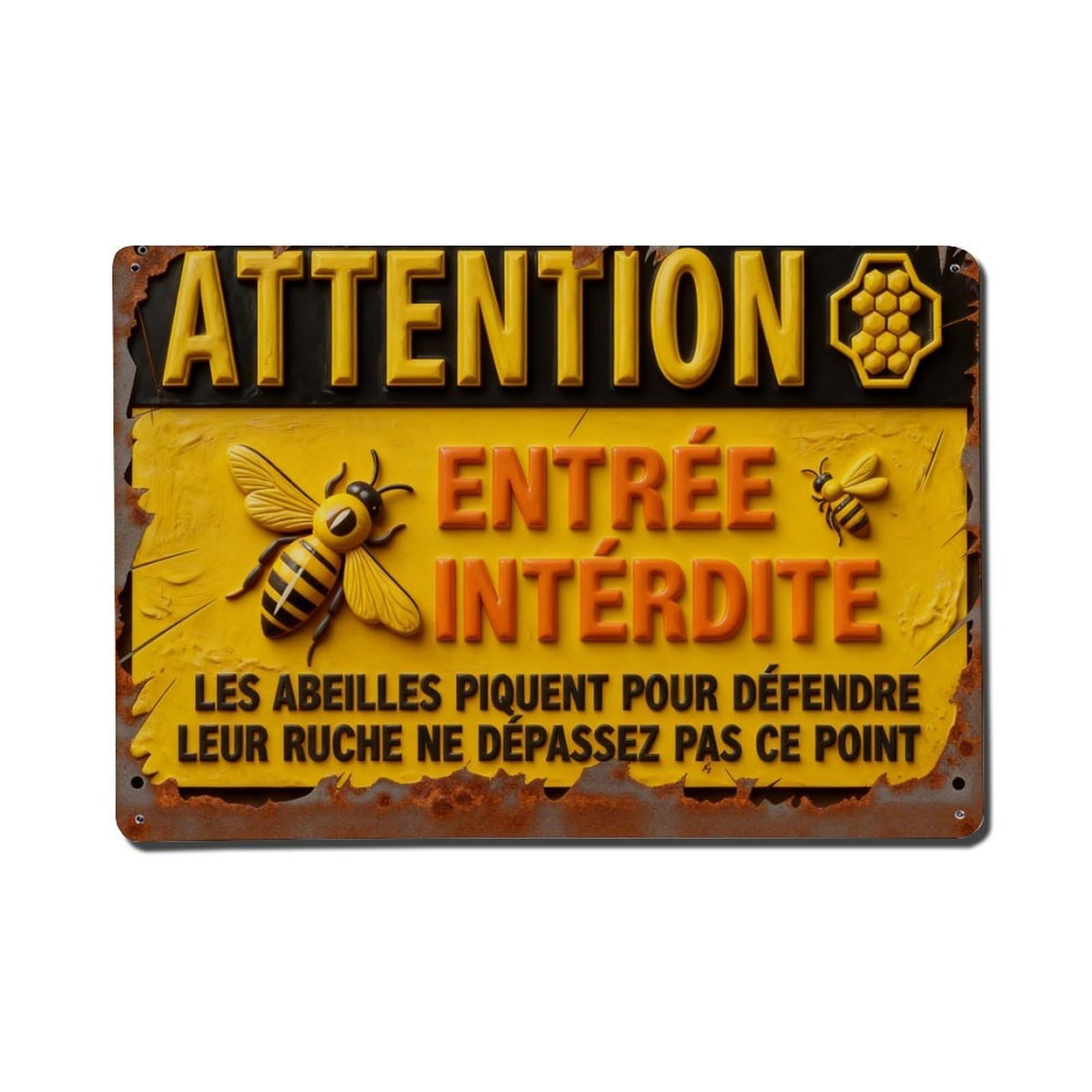 Attention Bee Warning Sign Pattern Metal Tin Sign Plaque