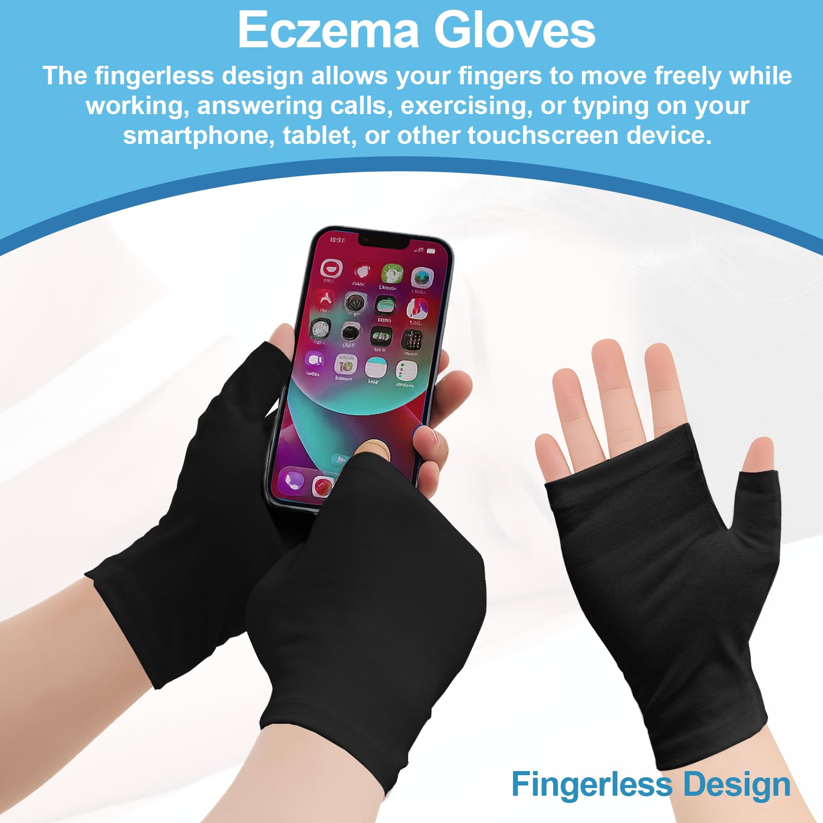 Guantes Para Eccema Sin Dedos, Suave Y CóModo Guantes Algodon Dermatologicos (Negro)