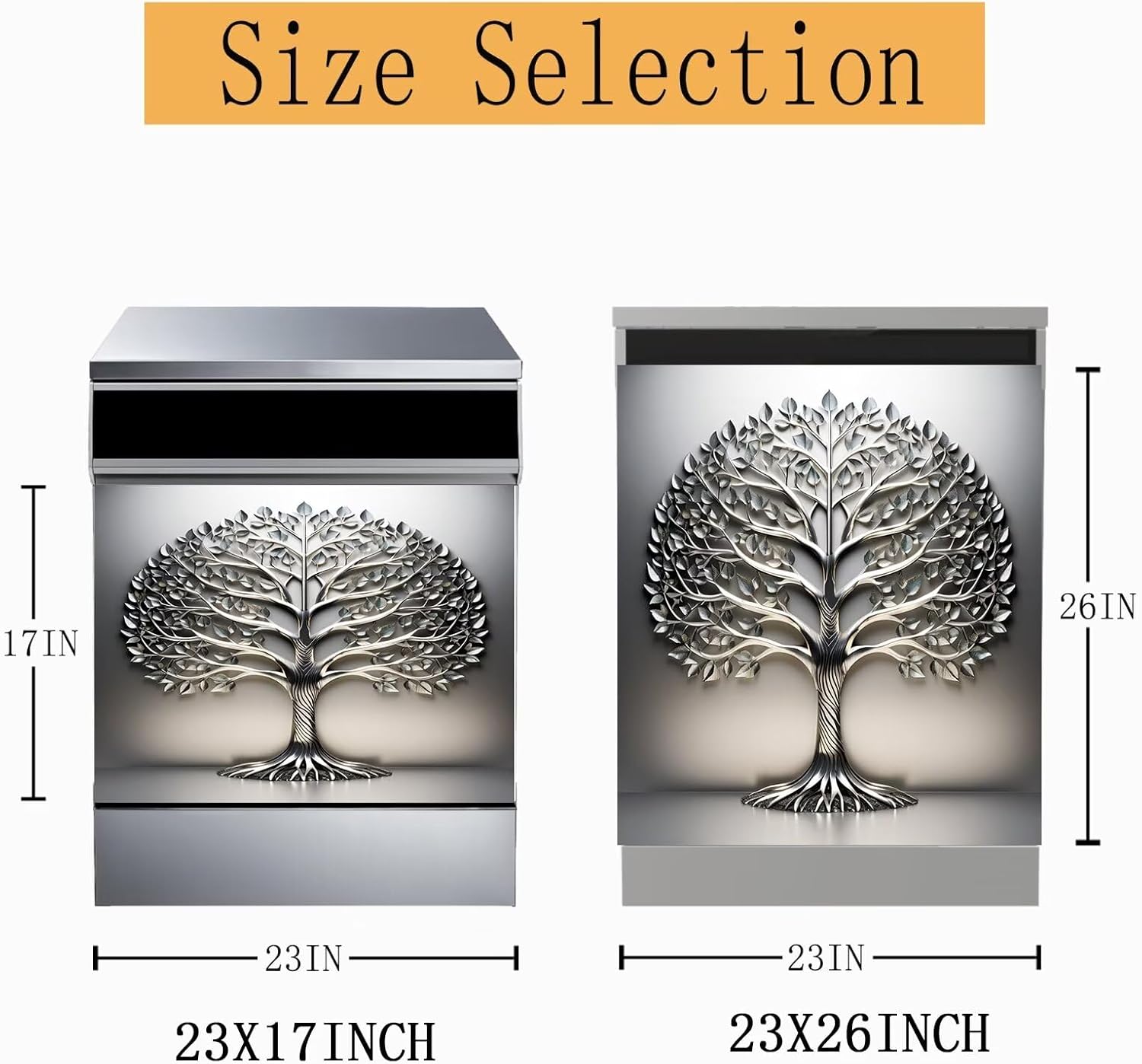 Vintage Silver Tree Magnetic Cover for Dishwasher Front Door,Metal Tree of Life Sticker,Silver Tin Trees Dishwasher Decal,23" x26" Inch Magnet,Kitchen Dishwasher Magnet Decor