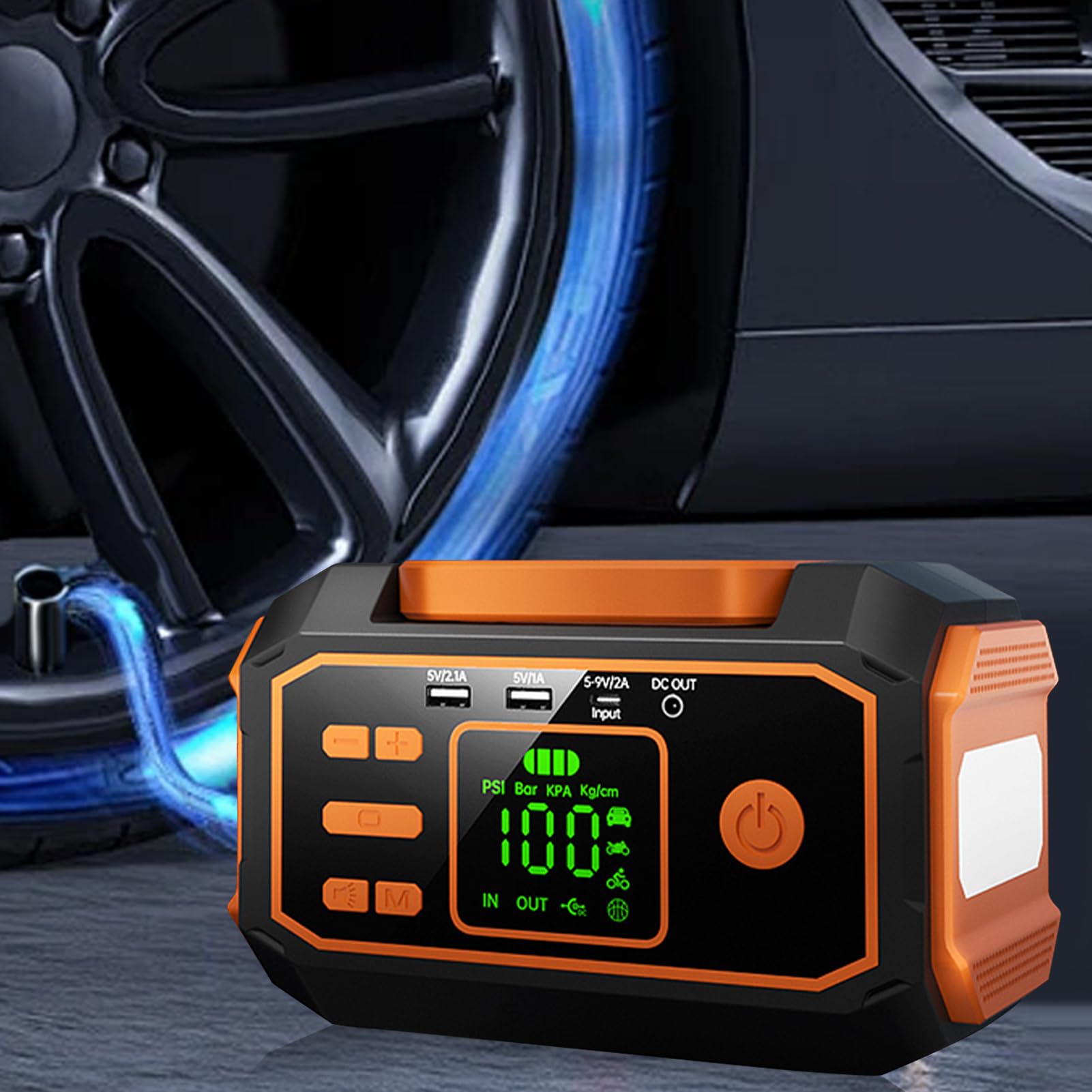 Inflador De Neumáticos Compresor De Aire Automotriz Con Luz LED | Bomba De Neumáticos Con Manómetro Digital Para Autocaravana Camping Bicicleta Motocicleta Vehículo SUV Camión Garaje En