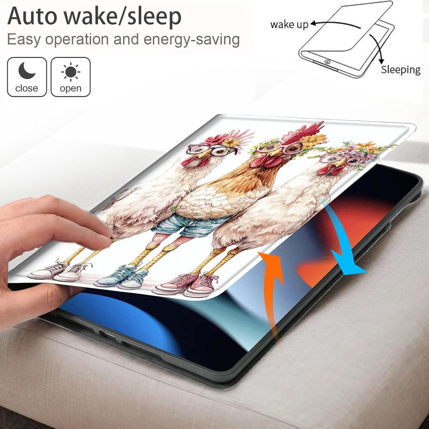 Bxgolkgd Tablet Case for iPad 11 inch (A16) 2025/ iPad 10th Generation 2022 (10.9 inch),Shockproof Stand Cover with Heat Dissipation,Auto Wake/Sleep Function,Cute Cartoon Chicken