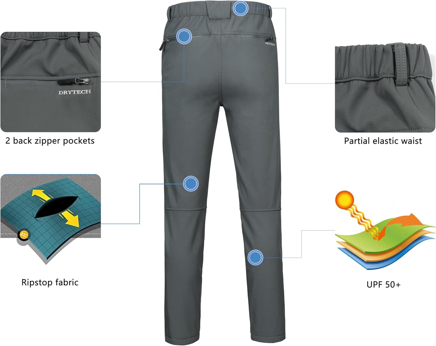 Little Donkey Andy Men's Fleece Lined Hiking Ski Snow Pants, Winter Windproof Softshell Pants, Warm and Water Repellent - Image 6