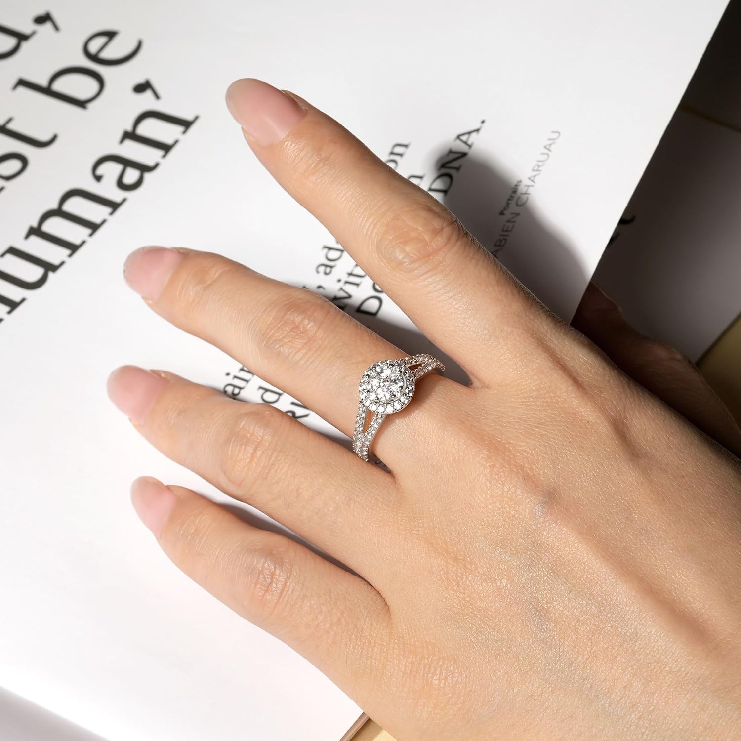 AOKSUNS 14K White Yellow Gold Plated Cubic Zirconia Promise Halo Engagement Promise Eternity Ring for Women, Bridal Band 1.0-2.0ct CZ Wedding Bands Princess Square Round Rings for Her Size 5-8