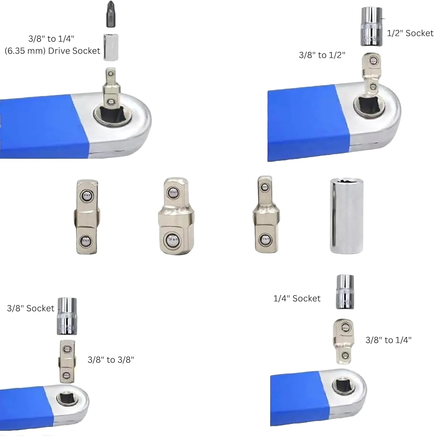 Impact Ready Offset Extension Wrench Set, Ideal for Tight Spaces with 1/4" Socket and 1/2", 1/4", 3/8" Square Drive Adapters, Universal Extensions Wrench for Small Places