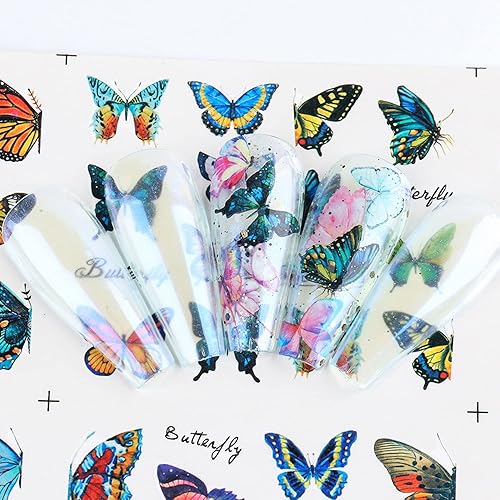 Miniatura 6 de Calcomanías de uñas de mariposas holográficas, calcomanías de transferencia de agua para uñas, diseño de mariposas de colores, suministros acrílicos