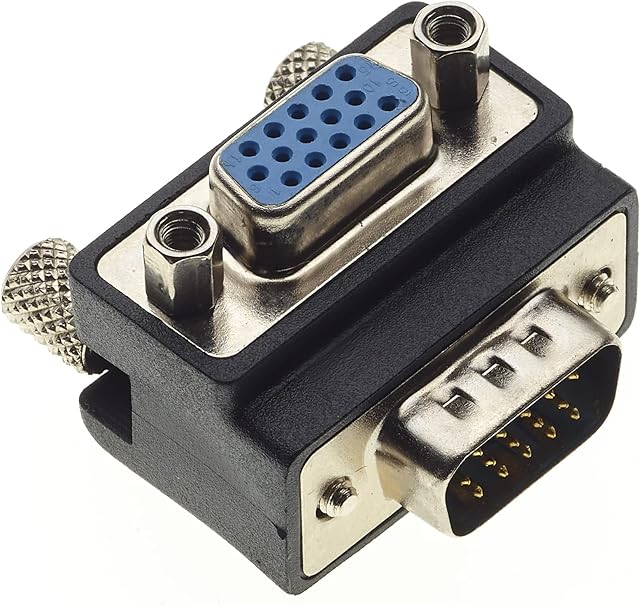 90 Degree Right Angle VGA Adaptor, 15 Pin Male To Female Extension Converter Coupler, Angled Male To Female VGA 15Pin Adapter For Wall Mount, TV, Monitor