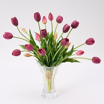 Avoeco 20 Pcs Real Touch Artificial Tulips   Lifelike Faux Tulip Flowers Bouquet for Vase, Elegant Home Decor, Wedding & Table Centerpieces 20, Deep Purple