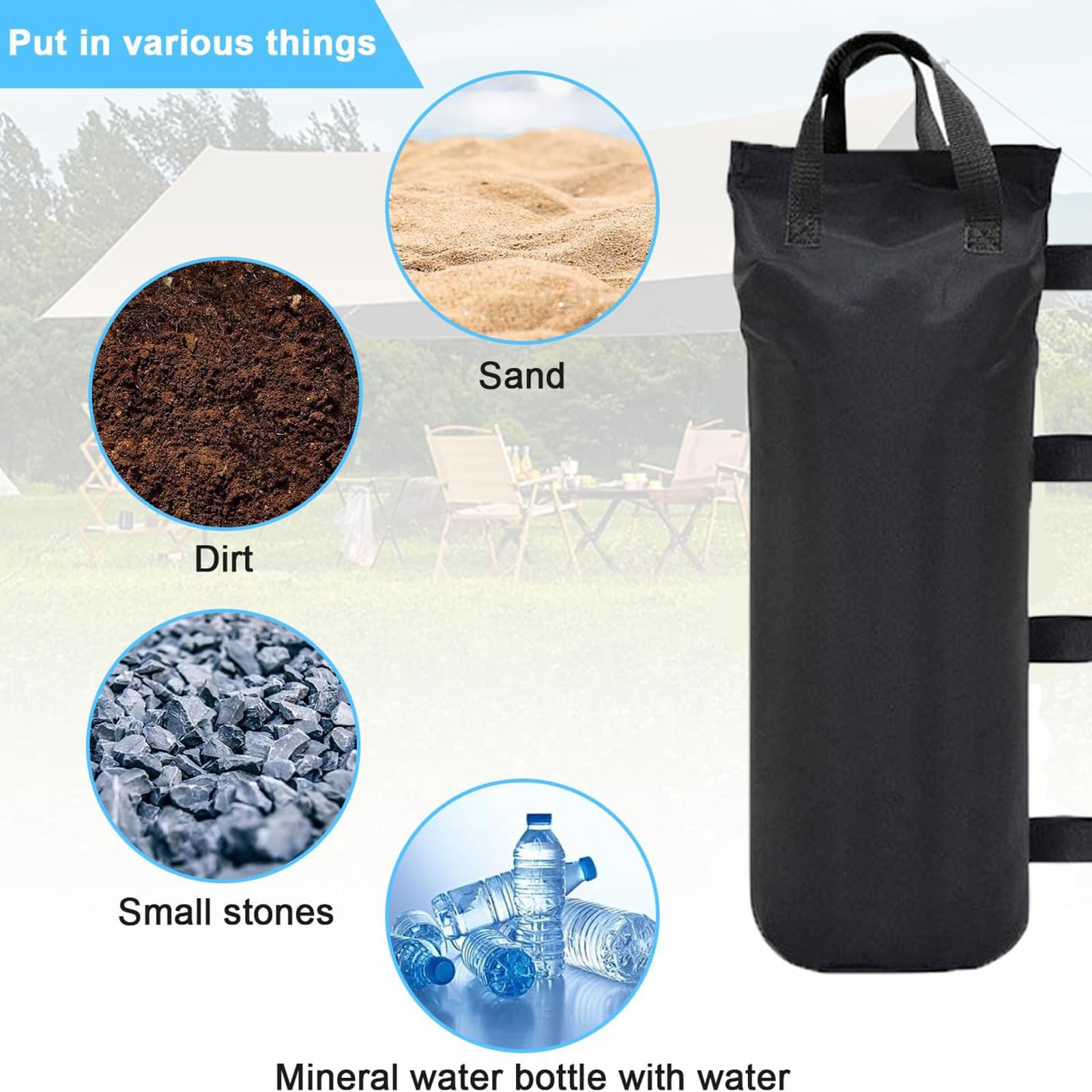 Set Di 4 Sacchi Di Sabbia Per Gazebo – Impermeabili In Oxford 800D, Peso Fino A 14kg, Con Cinghie E Chiusura In Velcro, Per Tende E Tettoie Da Esterno