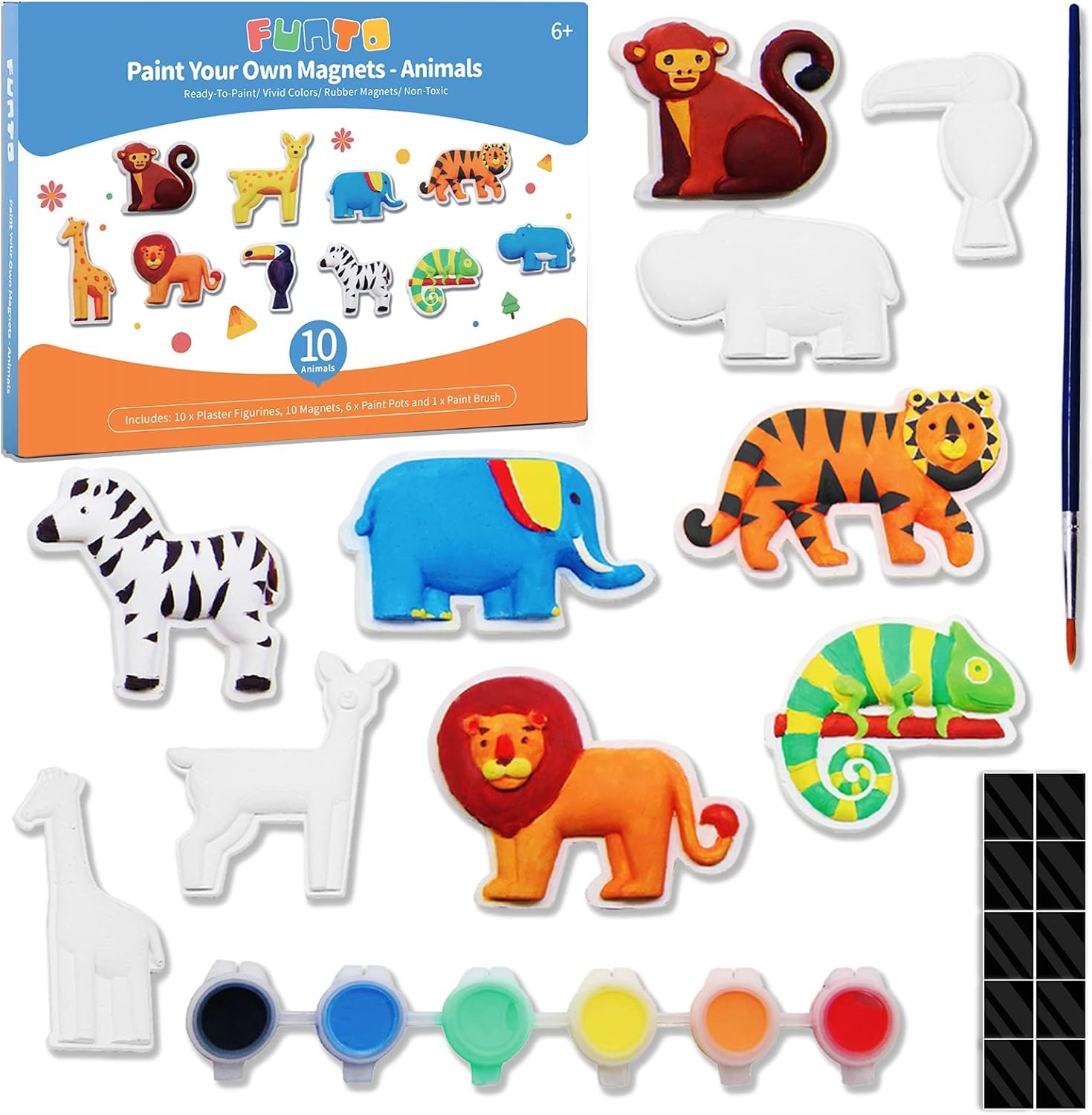 Funto Animal Painting Kit for Kids, Paint Your Own Figurines with Magnet, 27 PCS Crafts Set, Ceramics to Paint, STEAM Projects Creative Activity DIY