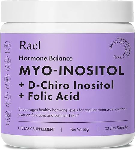 Rael Equilibrio hormonal para mujeres, polvo de inositol mio-inositol y D-Chiro inositol, función menstrual y ovárica, vitamina B8, proporción 401,