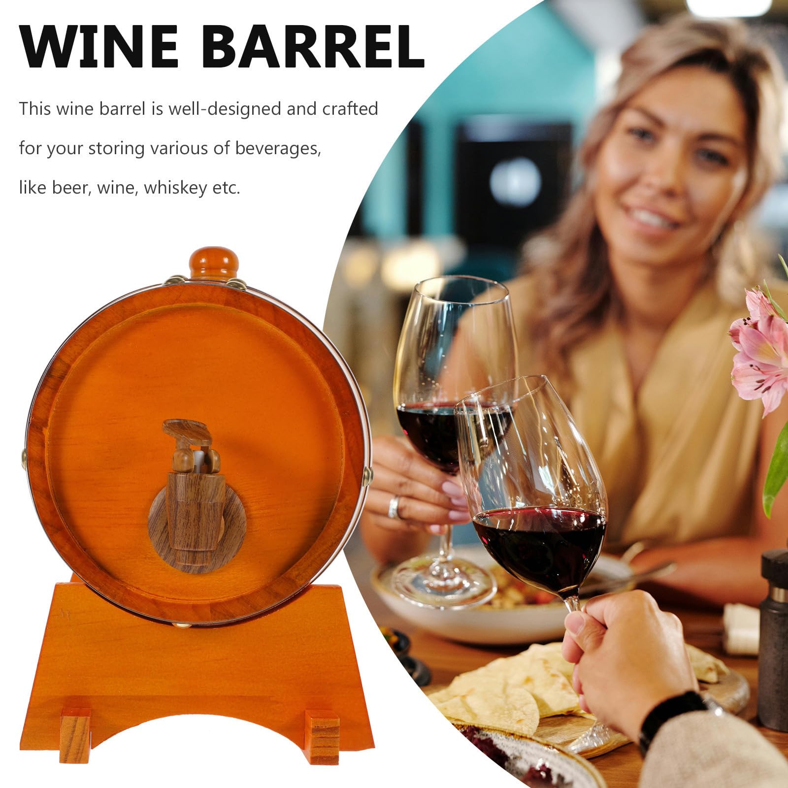 Operitacx Barril de Cerveza de Madera Barrica de crianza de Vino Dispensador de Bebidas de 1.5L con Grifo y Base de Madera para Bar o hogar