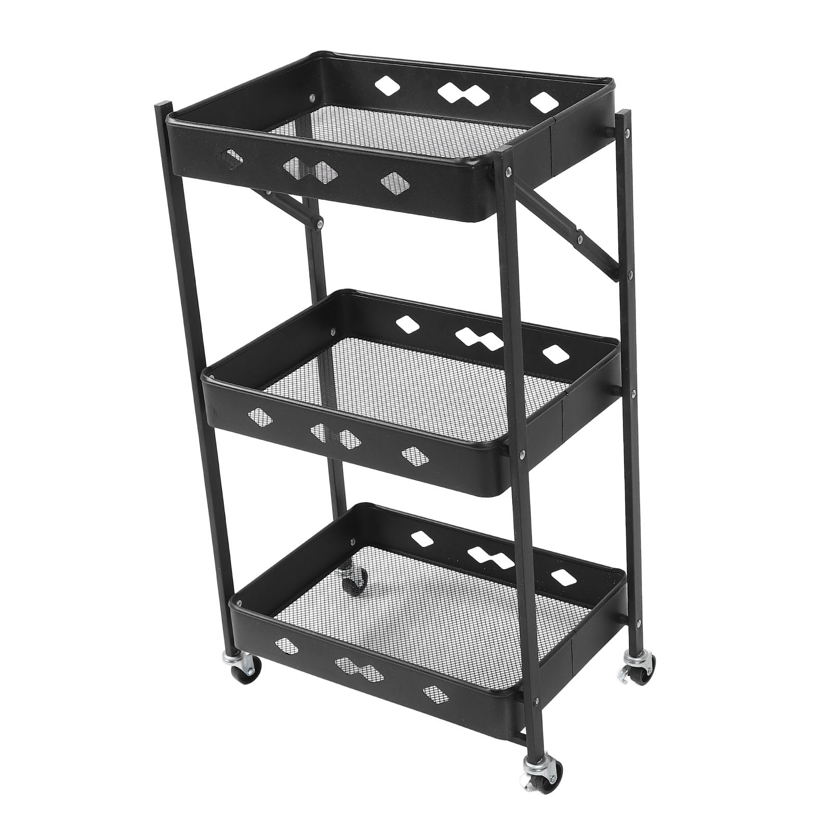 Tnfeeon Carro Rodante de 3 Niveles, Carro de Almacenamiento Móvil de Acero Al Carbono con 4 Estantes Profundos, Organizador de Servicios Públicos Plegable con Ruedas para Cocina, Baño, Lavandería,