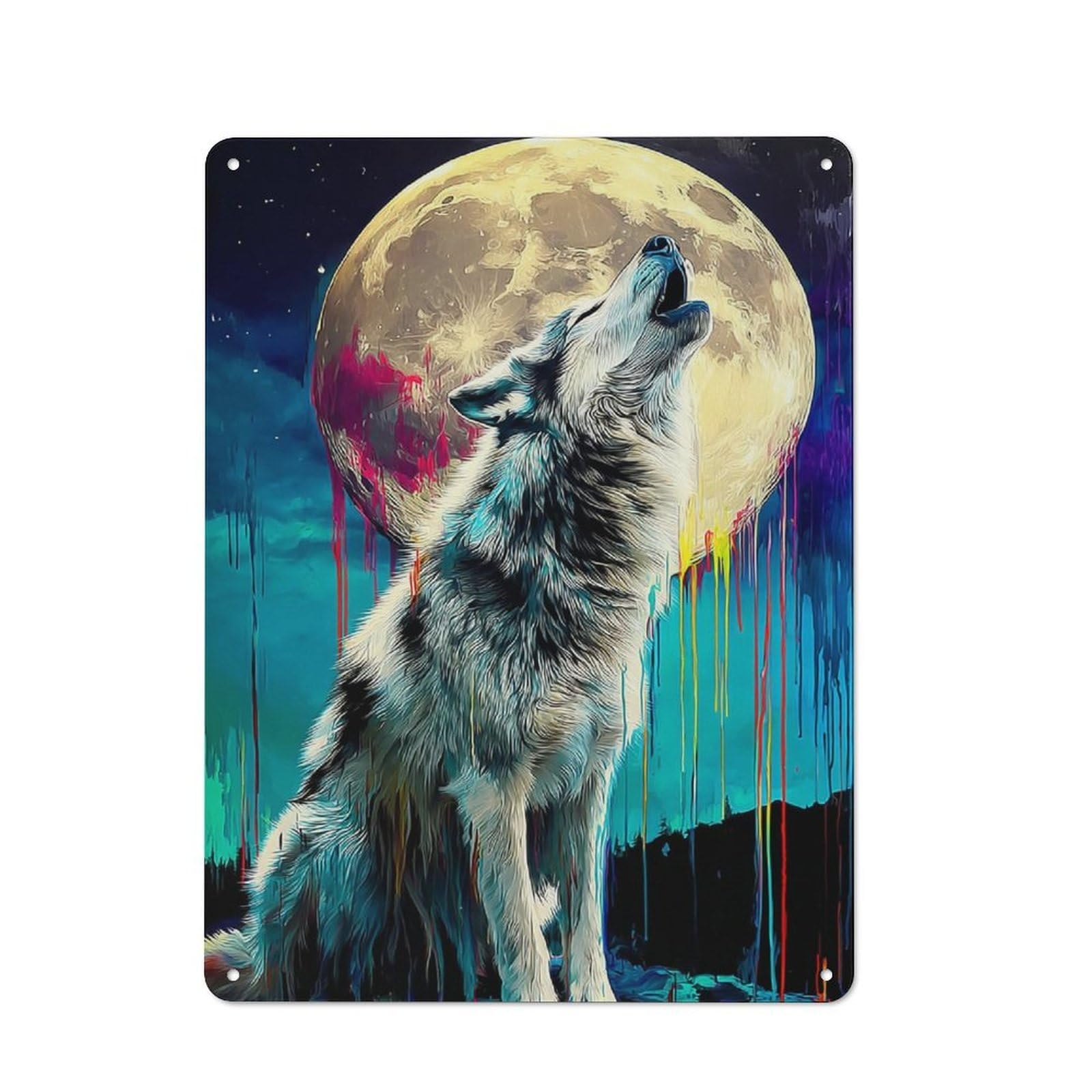 Junmoney Howling Wolf Moon -1 Vintage Tin Sign 40X30cm With For Hallway Wall, Suited To New Home Decorators, For Retro Home Interiors