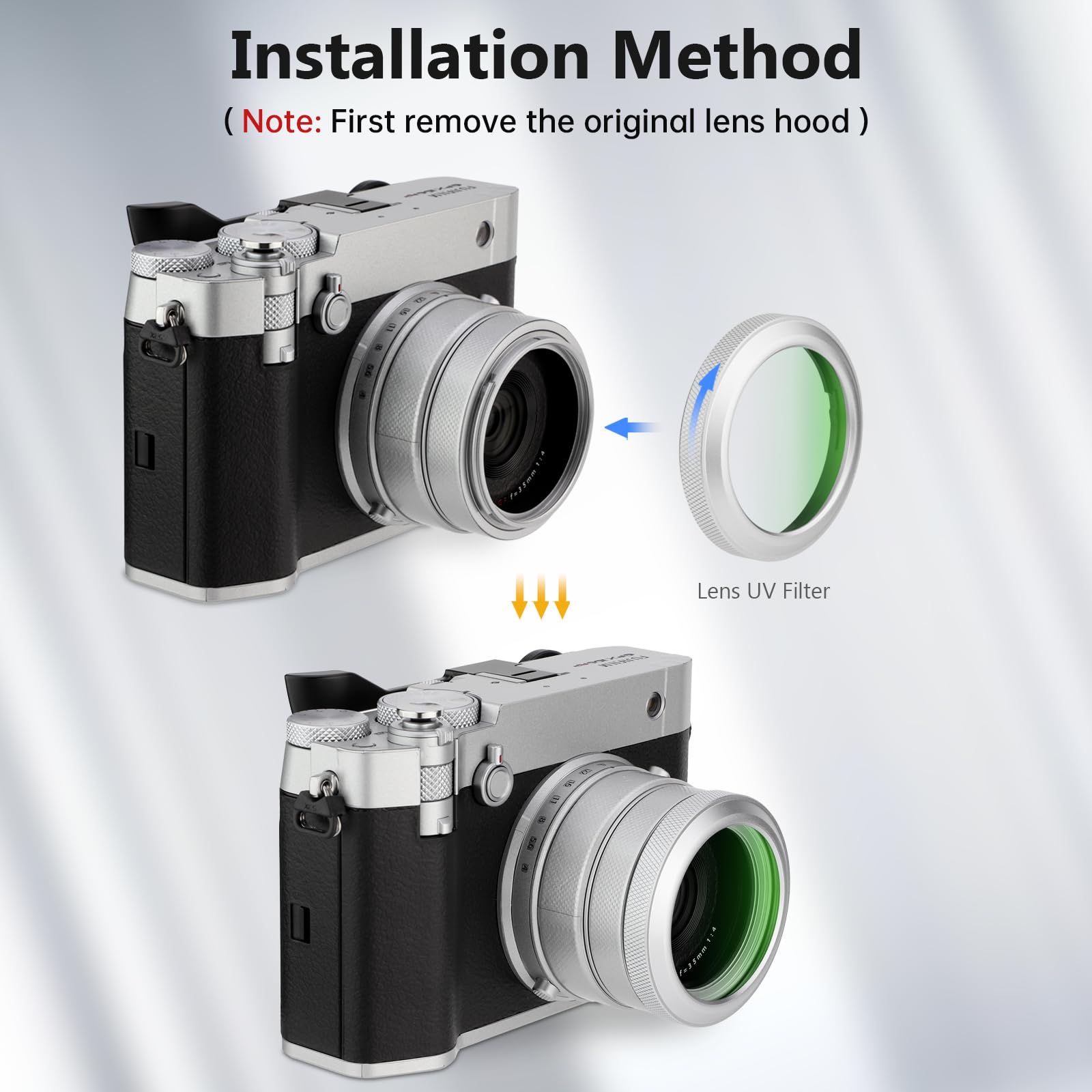 Haoge MC UV GFX100RF Filtro de protección de lente de cámara para Fujifilm GFX100RF accesorio de cámara lente bayoneta anillo protector LUV-GFXRFS SilverMulti impermeable nano recubierto de vidrio