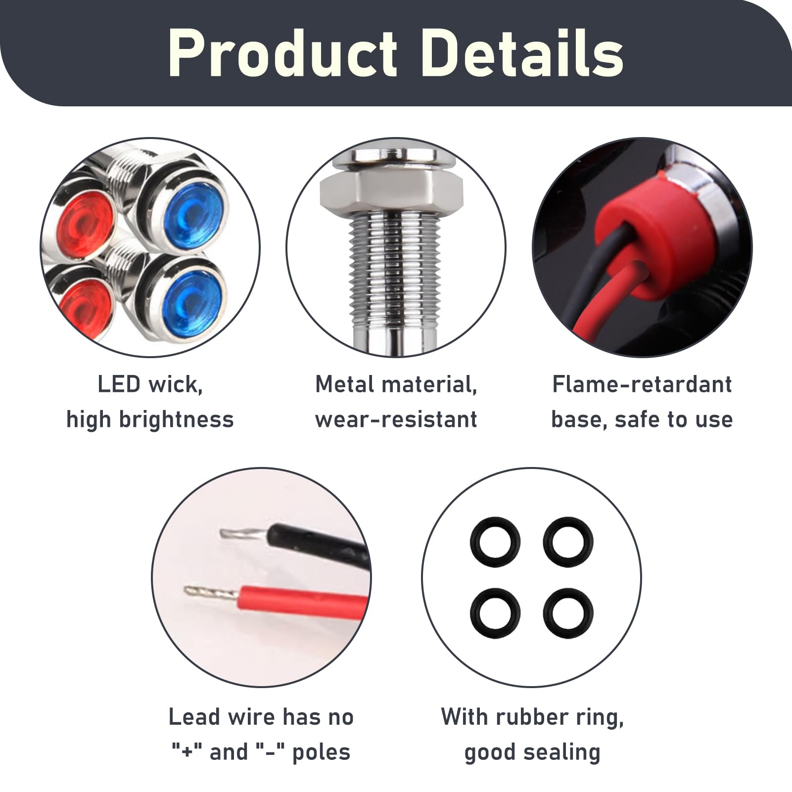 6 mm LED-Anzeige aus Metall AC/DC 12 – 24 V, 10 Stück Rojo LED-Indikator, Warnleuchte für Van,Boot und andere Universalfahrzeuge [Energieeffizienzklasse A