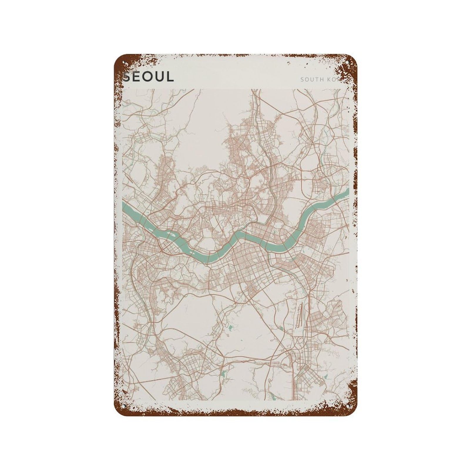 xiaoxiaoshen Seoul Map City of South Korea Wall Decor Art Metal Tin Poster Modern Home Decor Art Home Bar Shop Decorations Vintage Sign 30x20cm