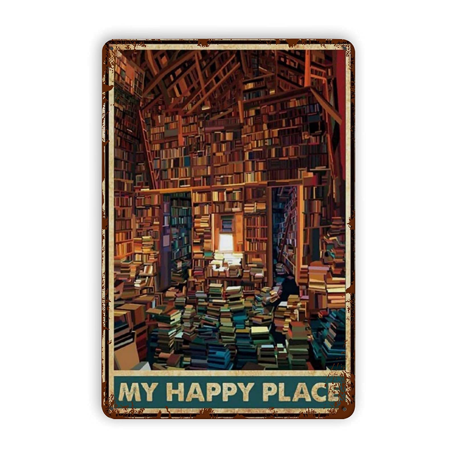 Targa vintage in latta dorata con scrta My Happy Place, decorazione