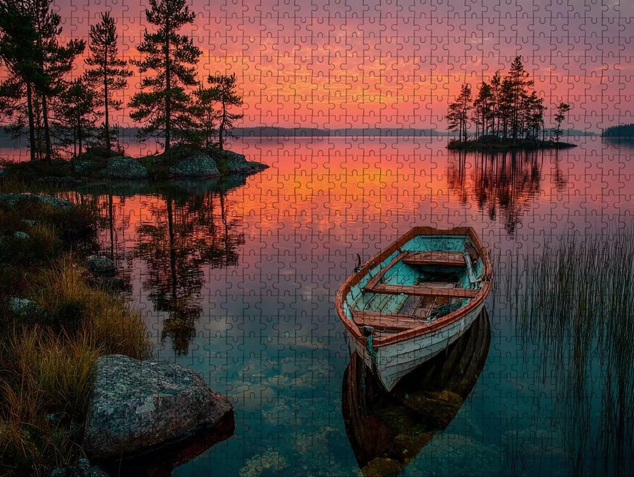 Puzzle Arte con Scatola Barca, Paesaggio Puzzle Legno 2000 Pezzi Adulti 99x70cm, Attività di Intrattenimento ad Alta Difficoltà, DIY Classici Gioco, Jigsaw Per Tutta La Famiglia, Estate Regalo, 4-1213