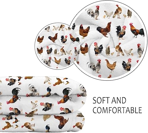Miniatura 6 de AFPANQZ Manta reversible de franela de piel sintética supersuave y mullida con estampado de pollo para sofá, sofá y cama, manta de felpa blanca