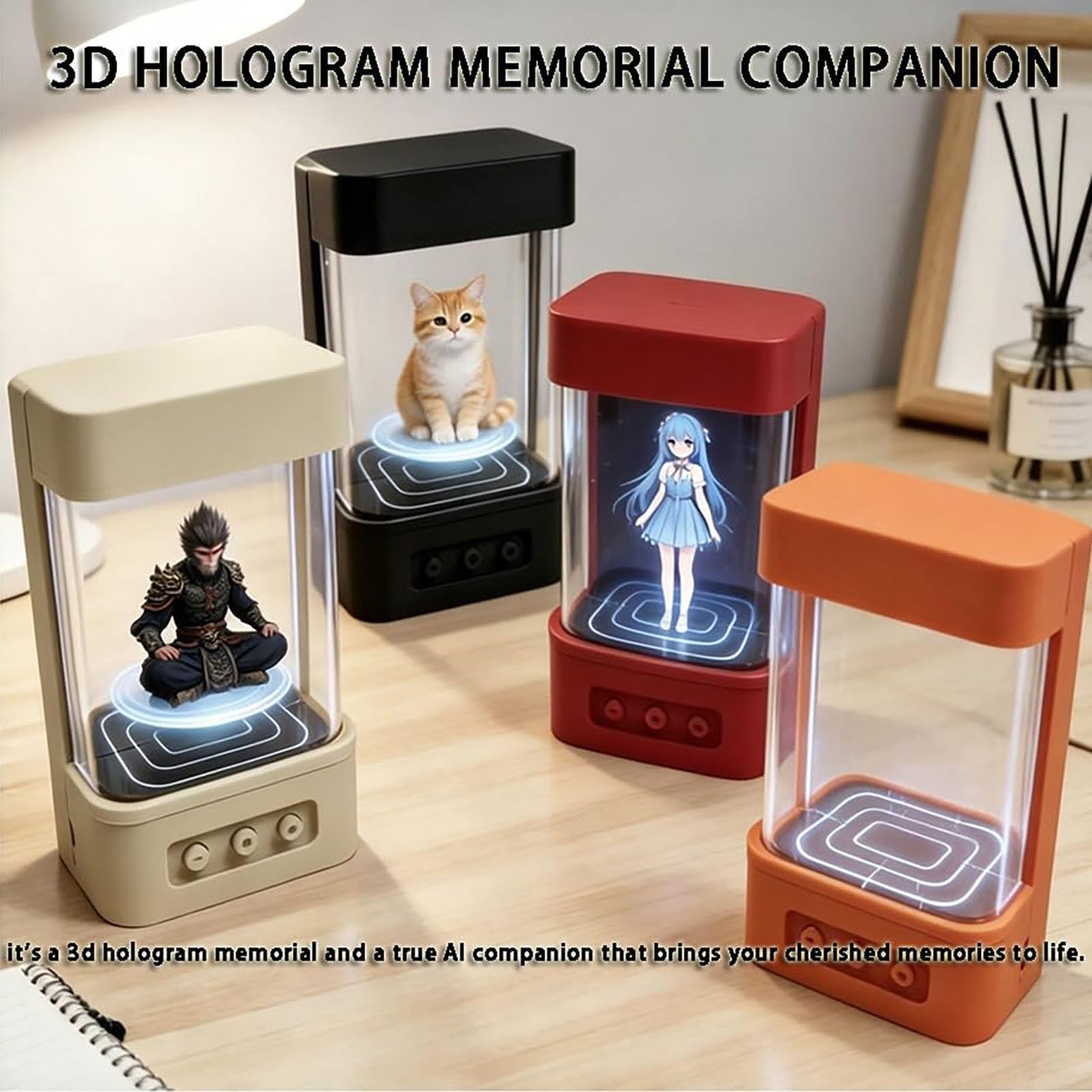 Robot AI Na Pulpicie, Interaktywna Projekcja Holograficzna, Sterowanie Głosem | Holograficzne Efekty Wizualne 3D, Kompaktowa Konstrukcja, Wiele Opcji Kolorystycznych, Przenośne Miejsce Do Pracy W(Yellow)