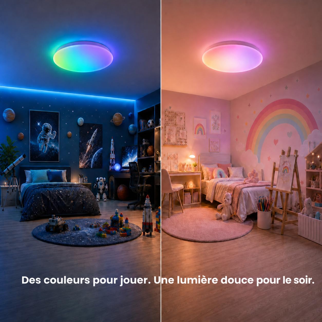 Yeelight Plafonnier LED 60cm, 4800LM RGBCW Intelligent Luminaire Plafonnier, Dimmable 2700K–6500K avec RGB Séparé, Installation Rapide, 16M Couleurs Compatible Alexa & Google, Application/Télécommande