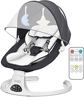 Baby Bouncer Swing Chair from Birth | 5-Speed Baby Swing with Remote Control, 3-Stage Timer, Soft Padded Seat & 2 Plush Toys | Newborn Infant Bouncer. (Black)