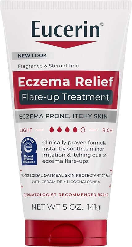 Eucerin Eczema Relief Flare-Up Treatment, Colloidal Oatmeal Enriched, 5 OZ | Colloidal Oatmeal Cream for Eczema with Ceramide, Steroid Free Eczema Treatment, For Skin Irritation and Eczema Itch Relief