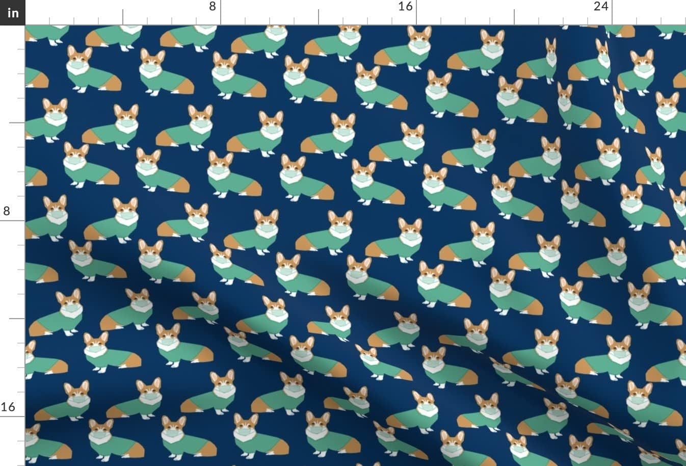 Spoonflower Fabric - Corgis, Scrubs, Operating Room, Dog, Navy, Aqua, Hospital, Medical, Printed on Chiffon Fabric by The Yard - Sewing Fashion Apparel Dresses Home Decor