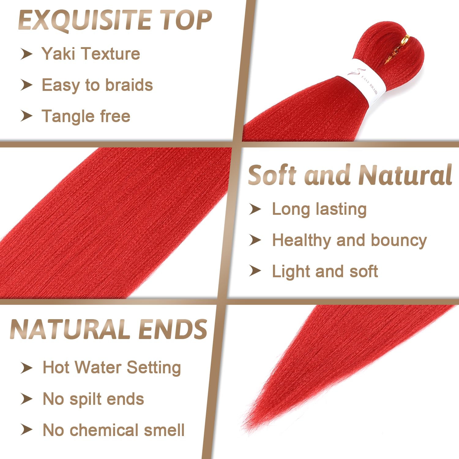 Pre-Stretched Braiding Hair ShowJarlly Soft Free Synthetic Fiber Corchet Braids Natural Black 1Pack/Lot Knotless Braiding Extensions Hot Water Setting Braiding Hair(30inch,Red#) - Image 3