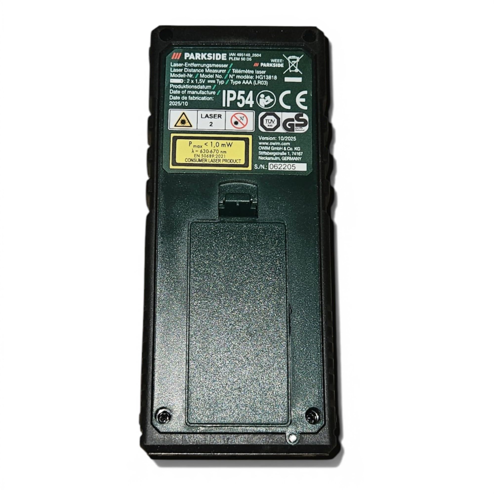 PARKSIDE Laser-Entfernungsmesser »PLEM 50 C3«, 50 m, Schwarz, ca. 120 x 48 x 27 mm