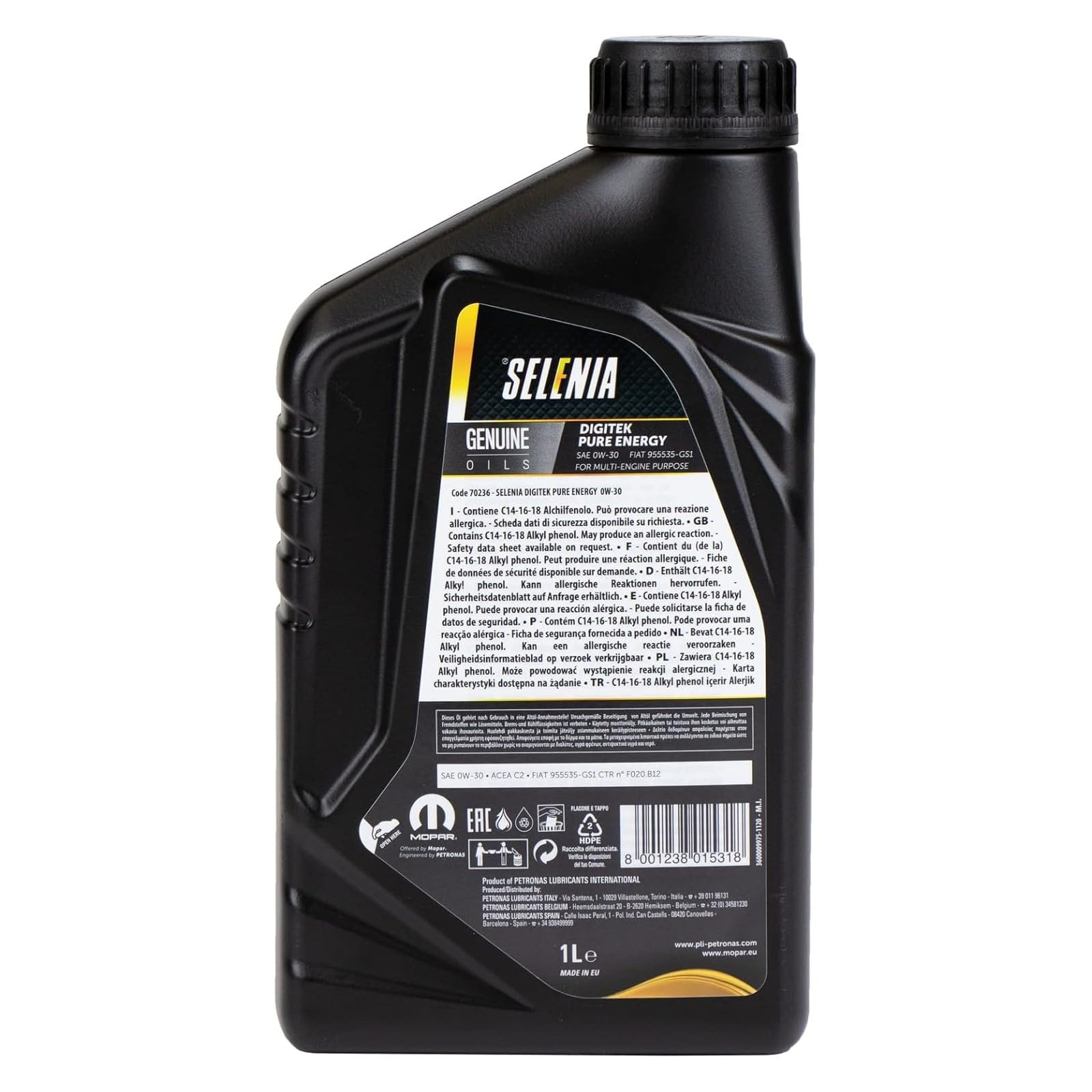 Selenia, Petronas Digitek Pure Energy - Aceite de motor para coche. Envase de2 litros