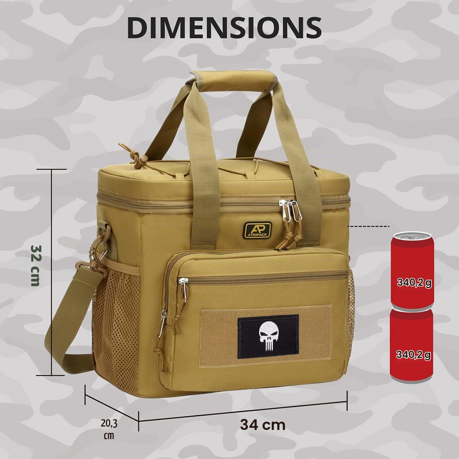 Sac Isotherme Tactique 22L Homme, glacière adaptée au Travail | Grande glacière tactique repas, bandoulière ajustable amovible, doublure isolante étanche, sac souple adapté à la pêche