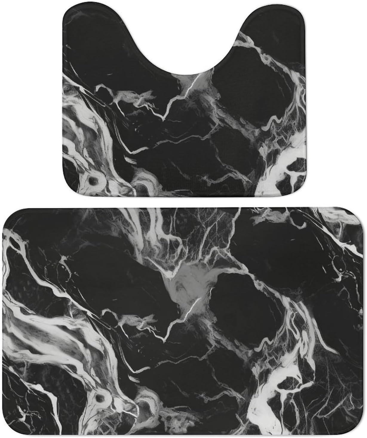 Black and White Marble Bathroom Rug Sets 2 Piece Bathroom Mat Set Absorbent Bath Mat Non Slip Soft Coral Velvet Floor Mat for Kitchen Sink Office Laundry 19.7"x31.5"