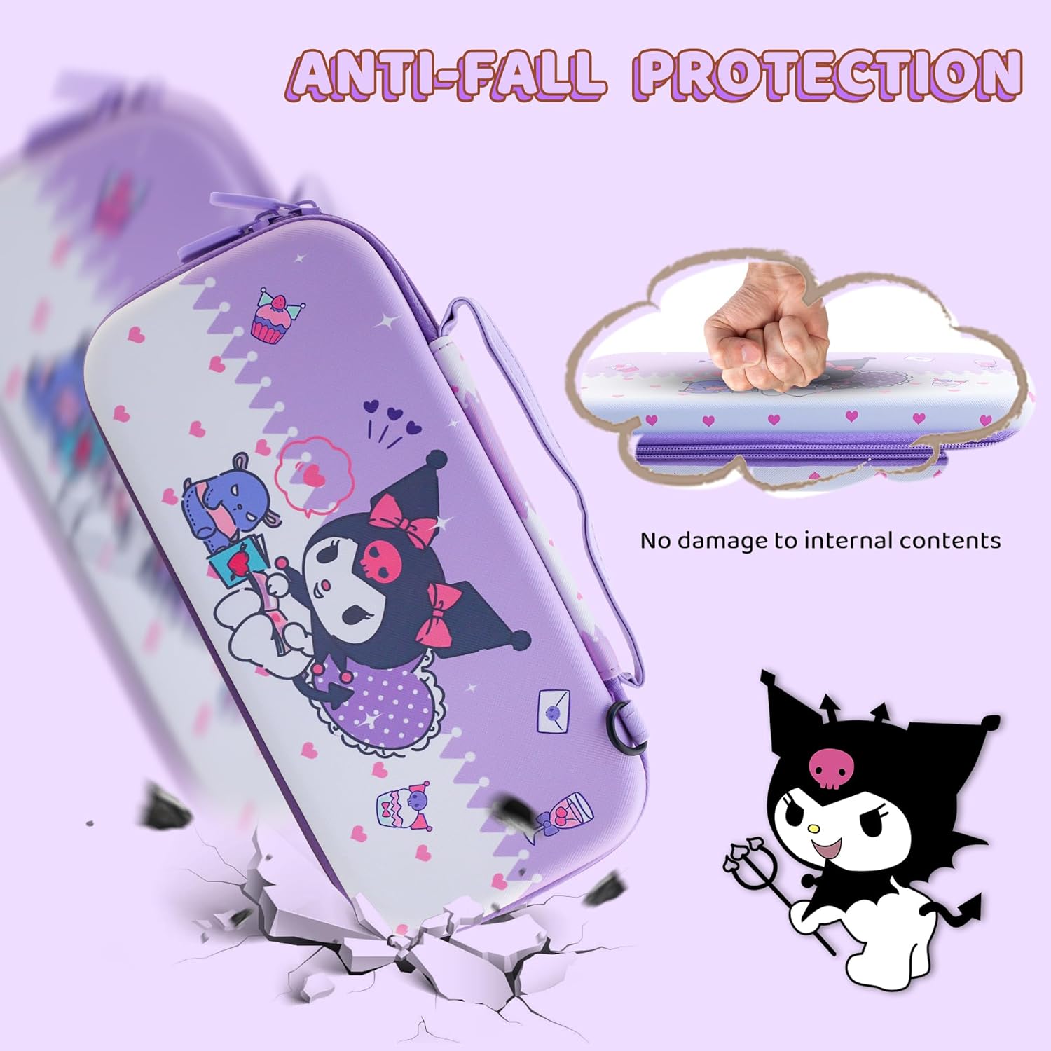 HYPERCASE Switch/Switch OLED Carrying Bag Cute Purple Bunny, Portable Switch/Switch OLED Travel Case with 10 Game Card Slots and 2 Cute Thumb Caps, Daily Drop and Dust Protection