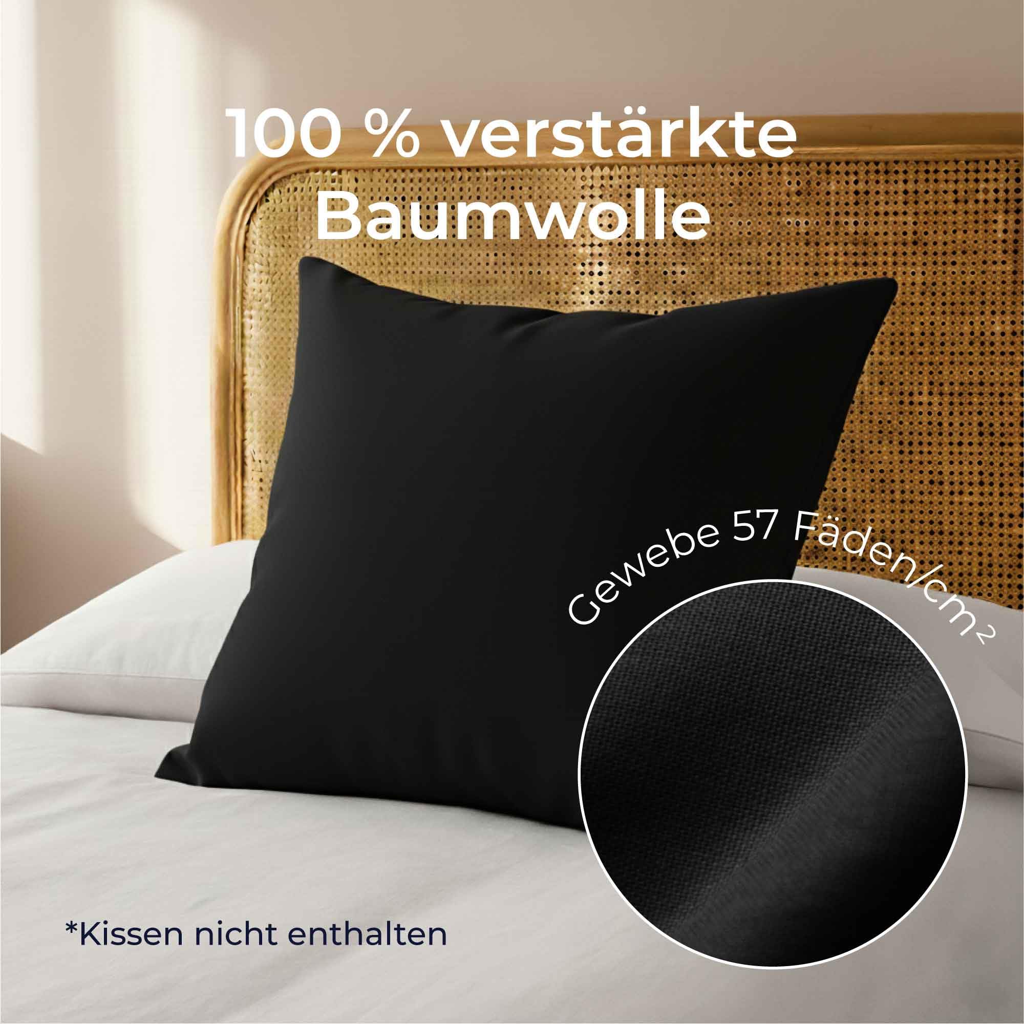 Kissenbezug 80x80 Baumwolle Renforcé (2er-Set) - Schwarz - Dicht gewebt mit 57 Fäden/cm² - Kissenbezug 80x80 cm - Oeko Tex Zertifiziert