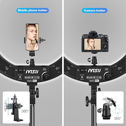 Miniatura 5 de Kit de luz de anillo  19"48.5cm exterior 60W 3000k-5800k anillo de luz bicolor con soporte de trípode, bolsa de transporte, perfecto para cámara,