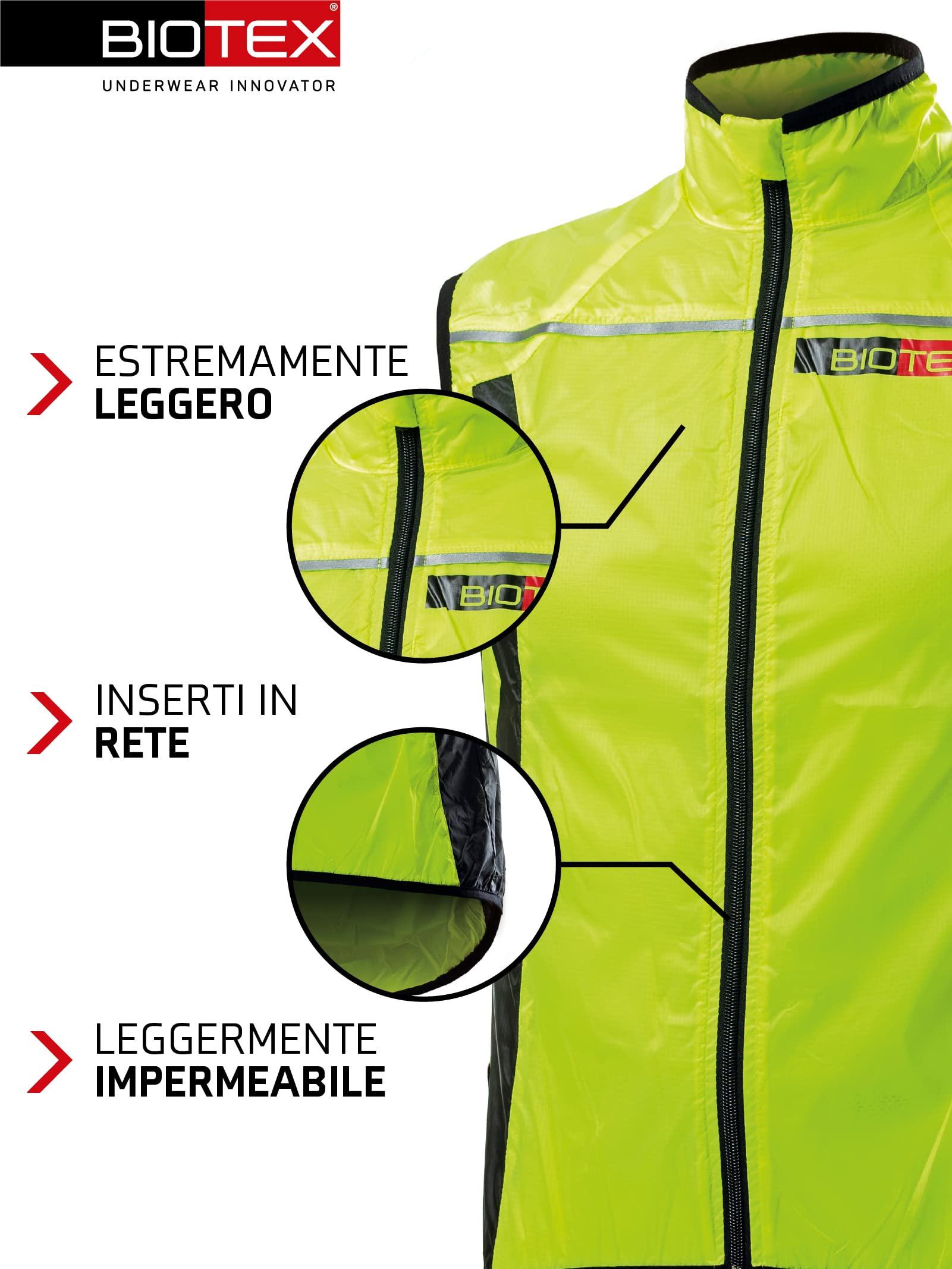 BIOTEX Gilet X-Light Antivento Ciclismo e Running, Intimo Tecnico Sportivo, Giacca Traspirante e Ripiegabile