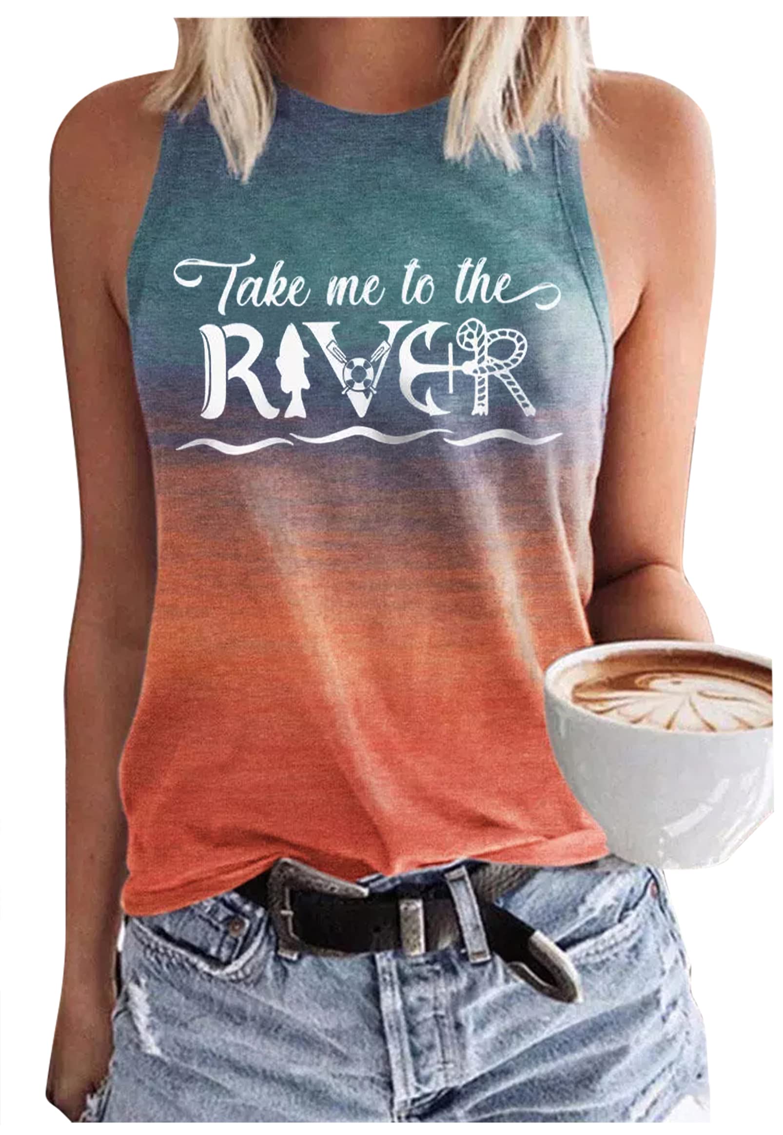 Womens Mandala Vintage Graphic Racerback Tank Tops Summer Casual Loose O-Neck Tanks Vest Vacation Classic-Fit Shirt Cami