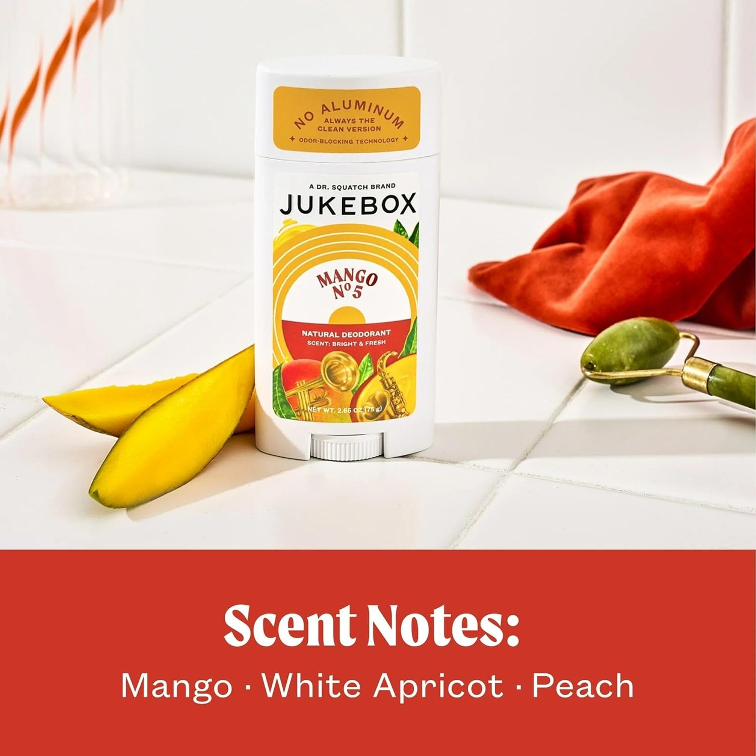 JUKEBOX Natural Deodorant for Women–Mango No. 5 Scent-Aluminum-Free, No Baking Soda, No Harsh Chemicals, Odor Blocking Technology, Mango,White Apricot,Peach-a Dr. Squatch Brand-2.65oz - Image 4