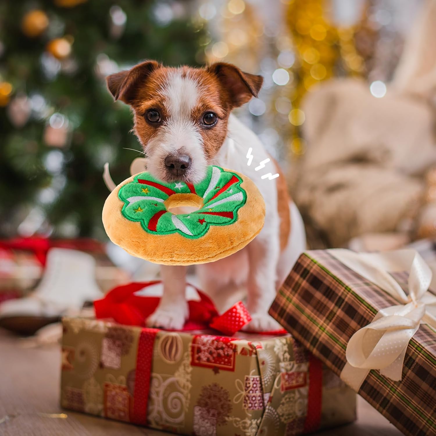scume 3個パック クリスマス 犬 おもちゃ ペット 子犬 噛む ドーナツ きしむぬいぐるみ 柔らかい生地 ぬいぐるみ 犬 噛む